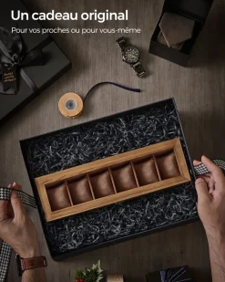 New SONGMICS Boîte à montres 12 compartiments couleur noisette