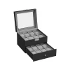 Cheap SONGMICS Boîte à montres avec 16 compartiments doublure en gris tourterelle et surface en noir d'encre