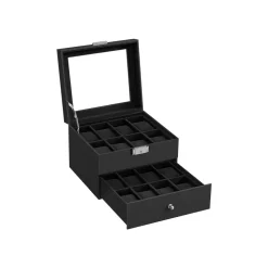 Cheap SONGMICS Boîte à montres avec 16 compartiments doublure en gris tourterelle et surface en noir d'encre