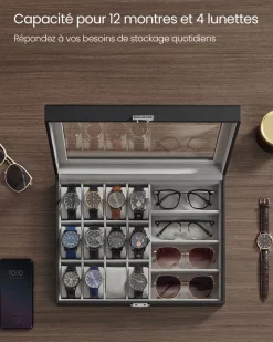 Clearance SONGMICS Boîte à montres en bois 6 compartiments noisette