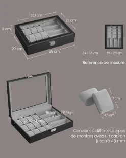 Clearance SONGMICS Boîte à montres en bois 6 compartiments noisette