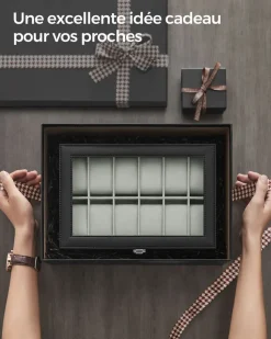 Sale SONGMICS Boîte montres 12 cases noir