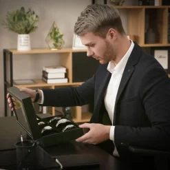 Sale SONGMICS Boîte montres 12 cases noir