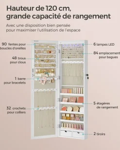 Store SONGMICS Boîtes à bijoux éventail blanc