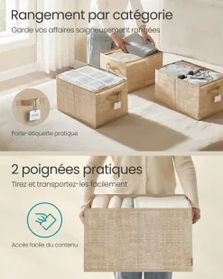 Flash Sale SONGMICS Boîtes de rangement pliables lot de 3 tissu noir d'encre