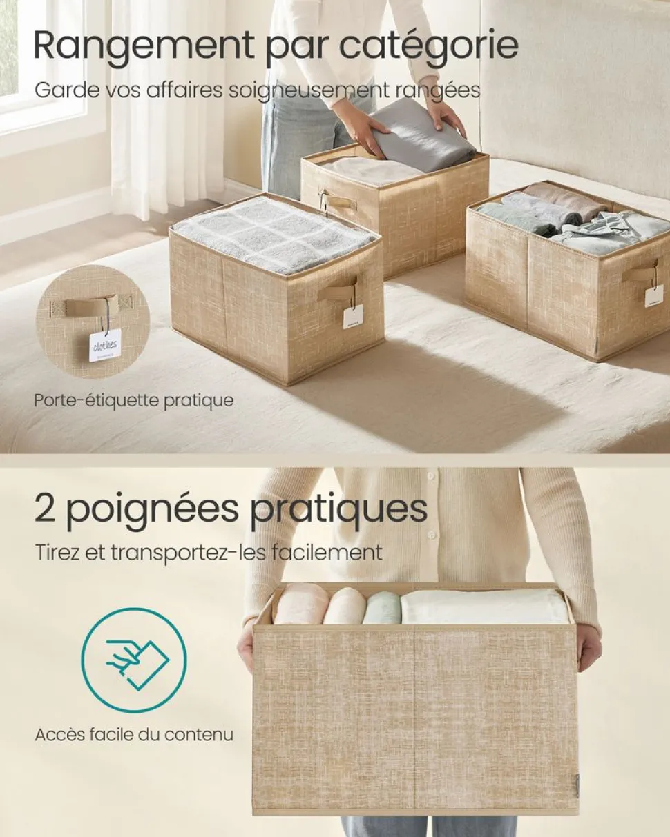 Flash Sale SONGMICS Boîtes de rangement pliables lot de 3 tissu noir d'encre