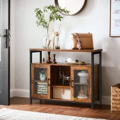 Discount SONGMICS Buffet 2 portes verre Brun Vintage Noir