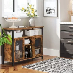 Discount SONGMICS Buffet 2 portes verre Brun Vintage Noir