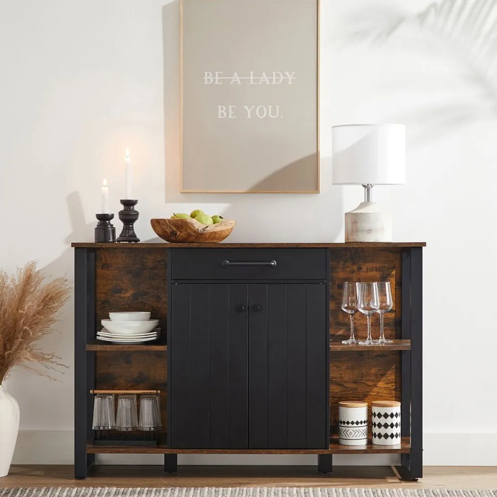 Cheap SONGMICS Buffet avec tiroir portes Marron Rustique Et Noir