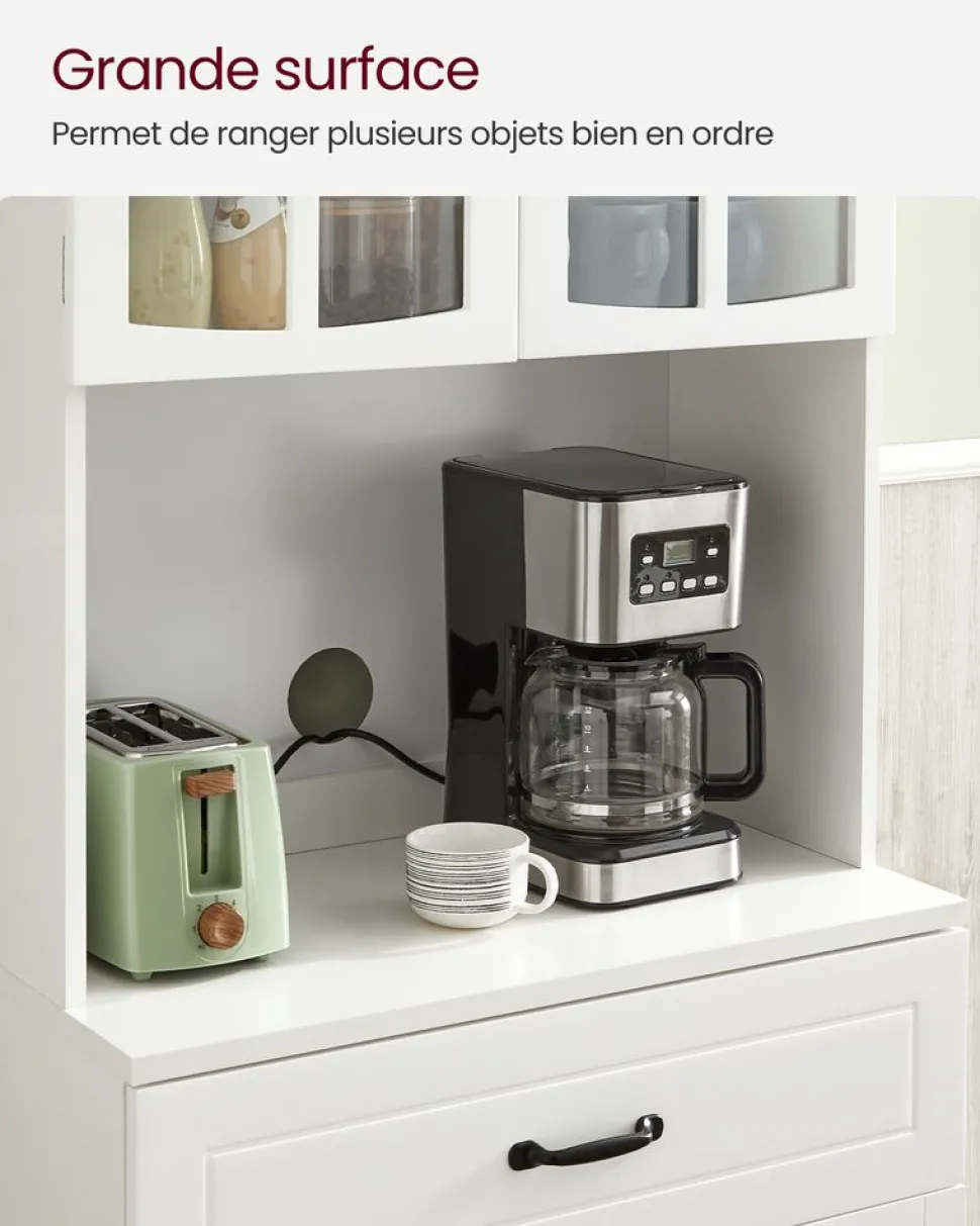 Clearance SONGMICS Buffet haut cuisine avec portes en verre et étagères réglables blanc