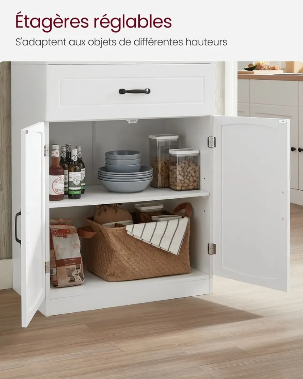 Clearance SONGMICS Buffet haut cuisine avec portes en verre et étagères réglables blanc