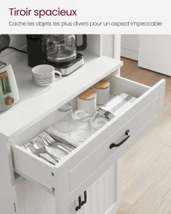 Clearance SONGMICS Buffet haut cuisine avec portes en verre et étagères réglables blanc