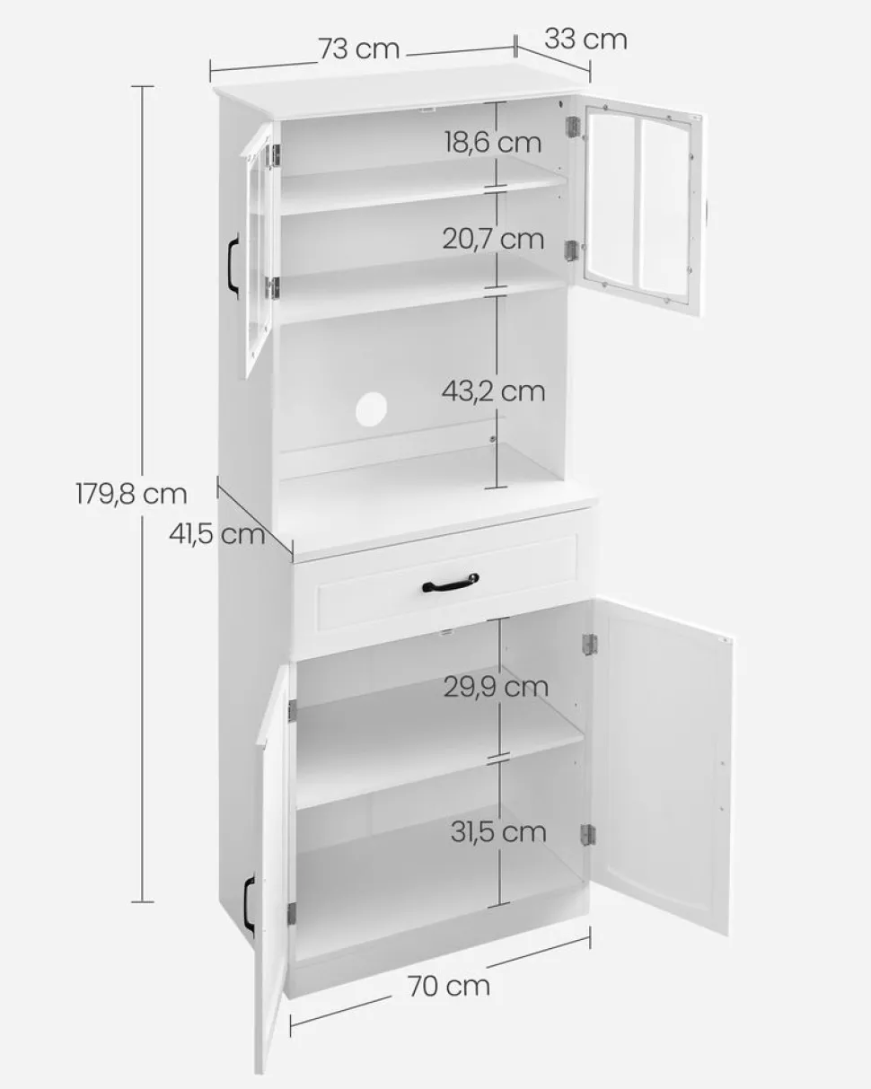 Clearance SONGMICS Buffet haut cuisine avec portes en verre et étagères réglables blanc