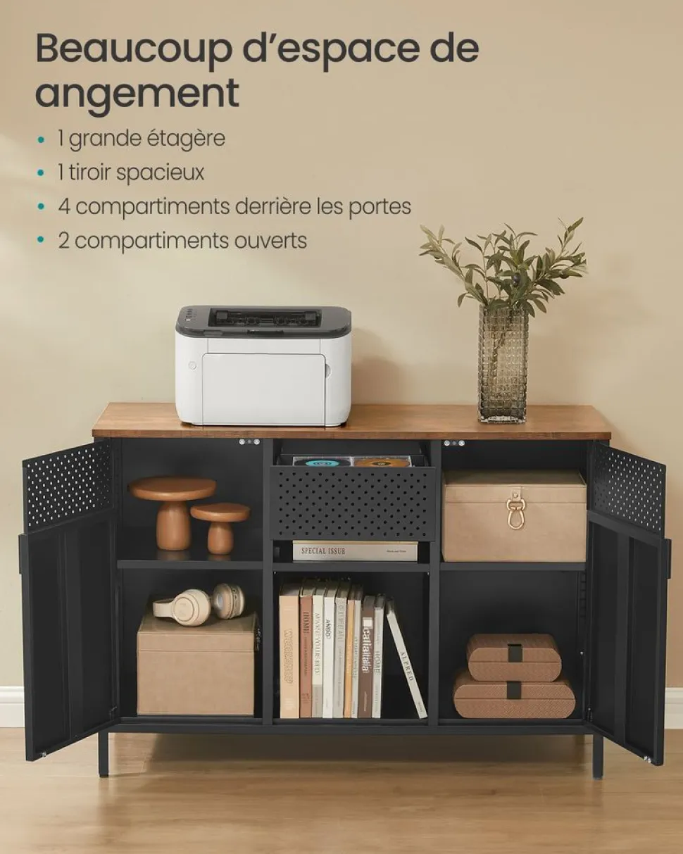 Shop SONGMICS Buffet portes persiennes Marron Rustique