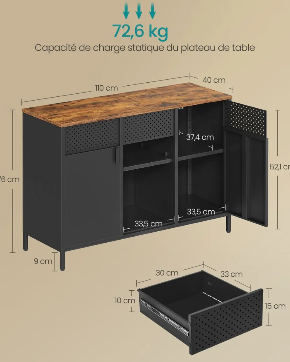 Shop SONGMICS Buffet portes persiennes Marron Rustique