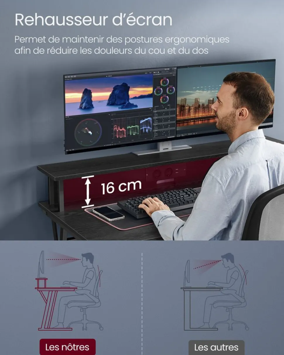 Outlet SONGMICS Bureau 100 cm grège