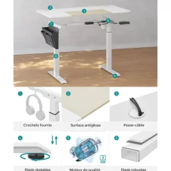Store SONGMICS Bureau 120 cm grège
