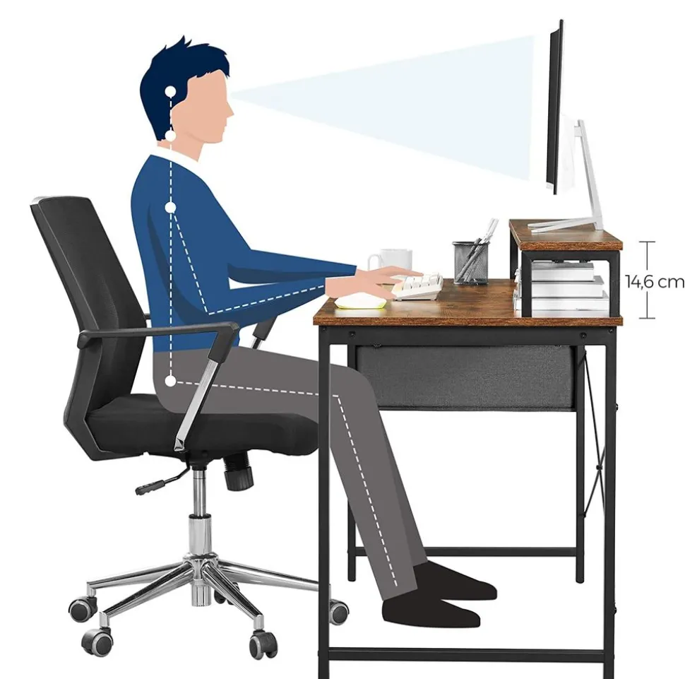 Sale SONGMICS Bureau 118 cm industriel Noir