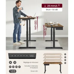 Store SONGMICS Bureau d'angle industriel Brun Vintage Noir