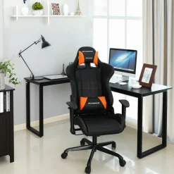 Flash Sale SONGMICS Bureau gaming avec led et multiprise pour 2 ordinateurs 60 x 100 x 76 cm noir carbone