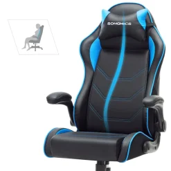 Store SONGMICS Bureau gaming avec lumières led et multiprise 2 tiroirs 2 ports usb noir boisé