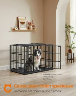 Clearance SONGMICS Cage pour chien ultra-résistante 107 x 70 x 75 cm double porte noir d'encre