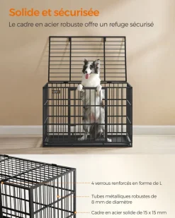 Clearance SONGMICS Cage pour chien ultra-résistante 107 x 70 x 75 cm double porte noir d'encre