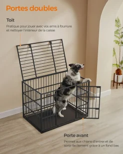Clearance SONGMICS Cage pour chien ultra-résistante 107 x 70 x 75 cm double porte noir d'encre