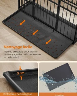Clearance SONGMICS Cage pour chien ultra-résistante 107 x 70 x 75 cm double porte noir d'encre
