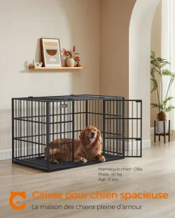 Clearance SONGMICS Cage pour chien ultra-résistante 107 x 70 x 75 cm double porte noir d'encre