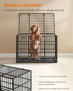 Clearance SONGMICS Cage pour chien ultra-résistante 107 x 70 x 75 cm double porte noir d'encre