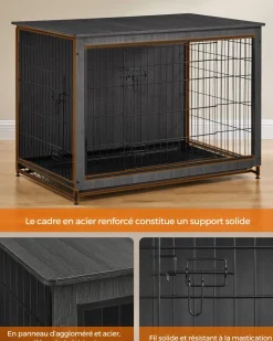 Outlet SONGMICS Cage pour chiens plateau amovible moderne noir d'encre