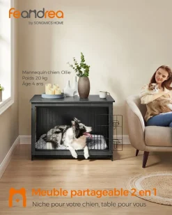 Outlet SONGMICS Cage pour chiens plateau amovible moderne noir d'encre