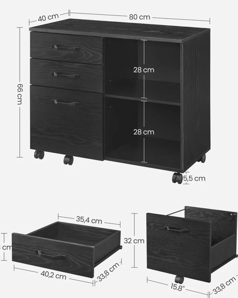 New SONGMICS Caisson 2 tiroirs industriel Brun Vintage Noir