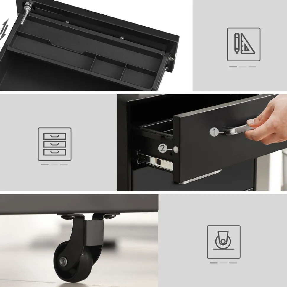 Fashion SONGMICS Caisson bureau mobile 2 tiroirs en tissu marron rustique noir d'encre