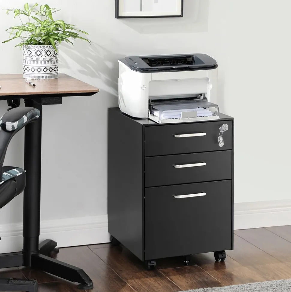 Fashion SONGMICS Caisson bureau mobile 2 tiroirs en tissu marron rustique noir d'encre