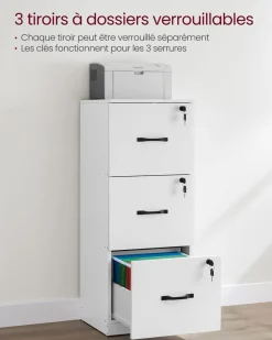 New SONGMICS Caisson de Bureau Blanc