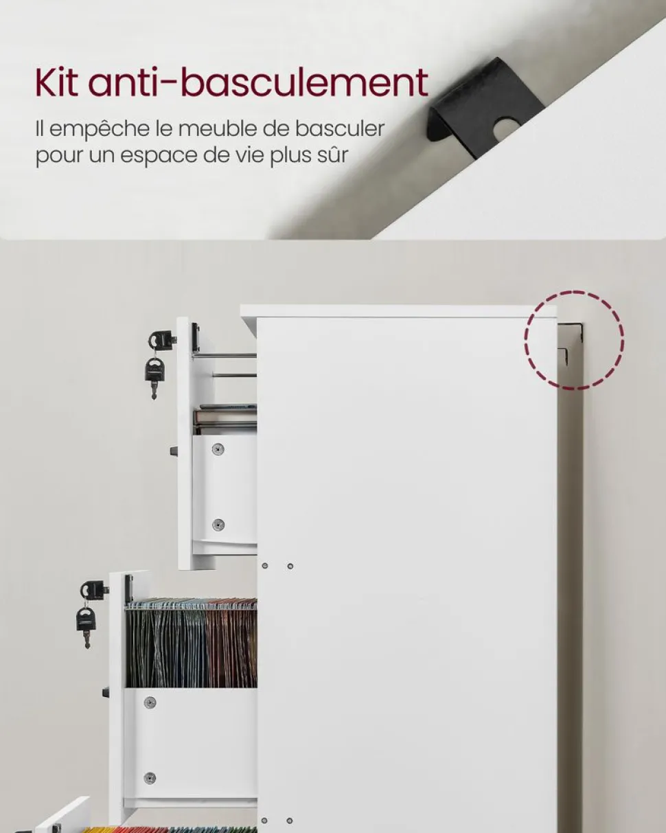 New SONGMICS Caisson de Bureau Blanc