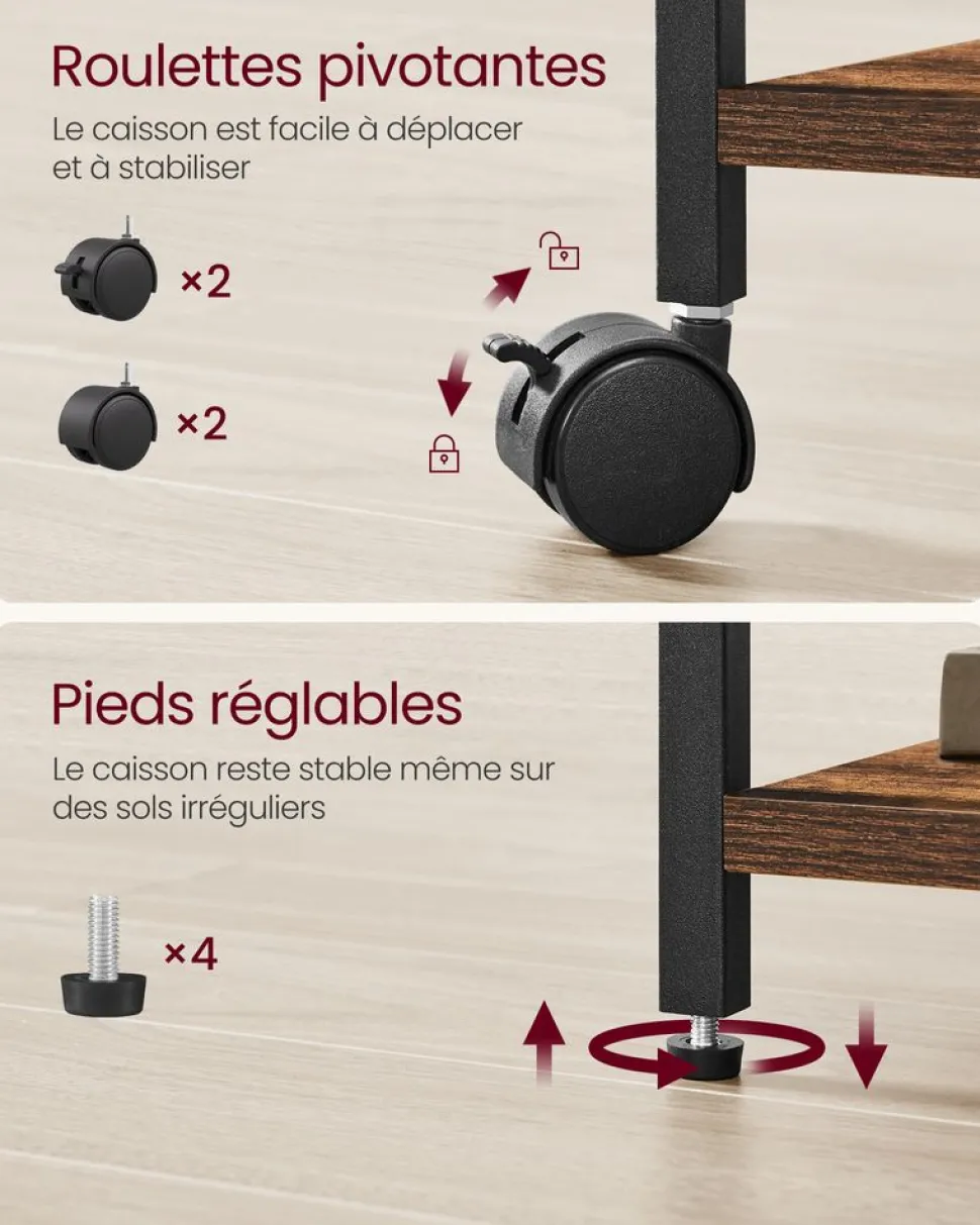 Fashion SONGMICS Caisson de bureau à 3 tiroirs verrouillables blanc nuage