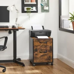 Discount SONGMICS Caisson de bureau 3 tiroirs mobile industriel Marron Rustique + Noir