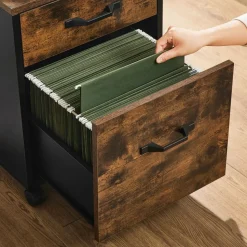 Discount SONGMICS Caisson de bureau 3 tiroirs mobile industriel Marron Rustique + Noir