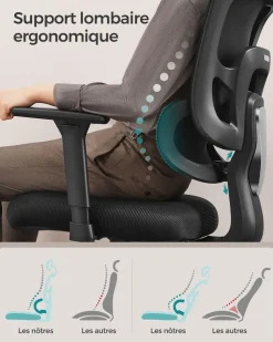 Sale SONGMICS Chaise bureau ergonomique en toile 53 cm noir d'encre