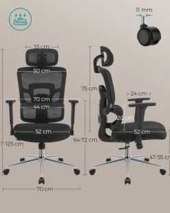 Sale SONGMICS Chaise bureau ergonomique en toile 53 cm noir d'encre