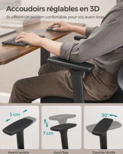 Sale SONGMICS Chaise bureau ergonomique en toile 53 cm noir d'encre