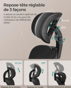 Sale SONGMICS Chaise bureau ergonomique en toile 53 cm noir d'encre