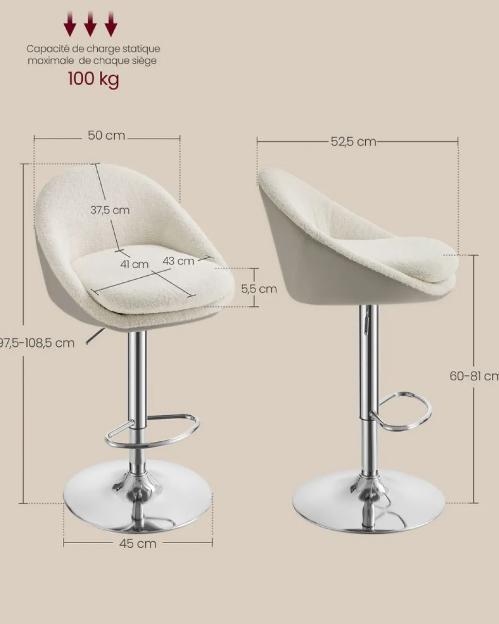 Clearance SONGMICS Chaise de Bar Réglables en Hauteur