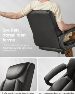 Online SONGMICS Chaise de bureau capacité de charge 150 kg noir d'encre