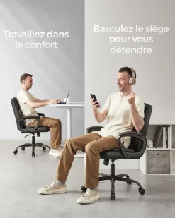 Online SONGMICS Chaise de bureau capacité de charge 150 kg noir d'encre