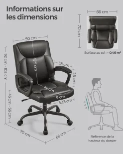 Online SONGMICS Chaise de bureau capacité de charge 150 kg noir d'encre