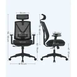 Shop SONGMICS Chaise de bureau ergonomique réglable en toile noir d'encre